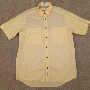 Cabelas Shirt Mens Medium Yellow Plaid Short Sleeve Button Up Pockets Cotton - Picture 1 of 11