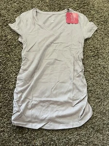 Short Sleeve V-Neck Shirred Maternity T-Shirt - Isabel Maternity Lilac XS - Picture 1 of 3
