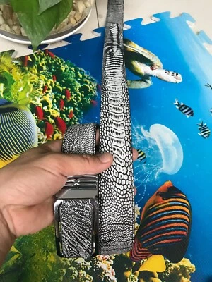 Cinturón Hombre, Cinturón Piel Pierna Avestruz Genuino, Cinturón GRIS Avestruz, Hecho a Mano Foto 1 de 4