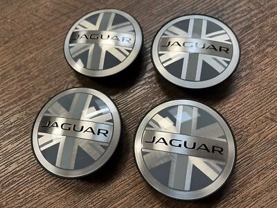 4x Original Jaguar Union Jack Emblem Enjoliveurs Hub Cap HR1998 T2R5513 NEUF - Bild 1 von 3
