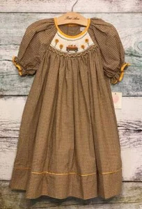 Petit Ami Brown Gingham Pumpkin Smocked Fall Dress 2T - Picture 1 of 3