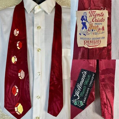 Vintage 1940's MONTE CRISTO Red Maroon Honeycomb Print Neck Tie Swing Neckties - Image 1 of 4
