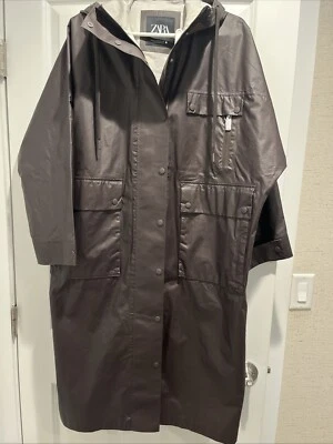 Nuevo con etiquetas Impermeable Zara Para Mujer Marrón Cierre a Presión Ligero con Capucha Talla XS/S - ¡RARO! Foto 1 de 4