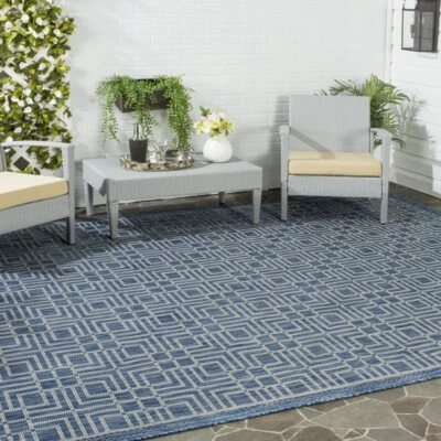 SAFAVIEH Outdoor CY8467-36821 Courtyard  Navy / Grey Rug - Image 1 of 4