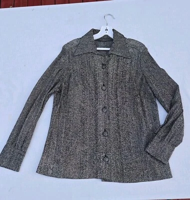 Vintage 1960s Metallic Button Up Shirt Blouse Tunic Black Silver Womens Glam - Image 1 of 4