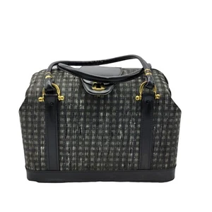 Vintage Black Gray 2 handled Handbag turn Clasp Black Vinyl inside Purse Makeup  - Picture 1 of 9