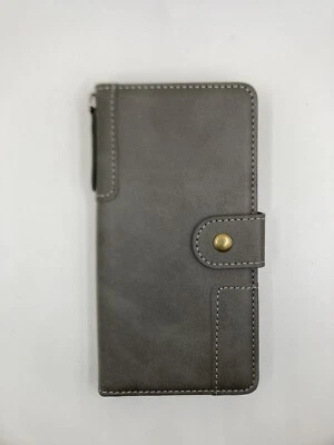iPhone 13pro Leather Protective Slim Folio Beige Gray Wallet Case Cover - Image 1 of 2