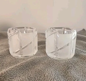 Partylite Counterpoint Pair White Frosted Cut Votive Candle Holders P0267 - Picture 1 of 13