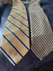 2 Brooks Brothers Makers Men's Necktie Blue & Yellow - Picture 1 of 7