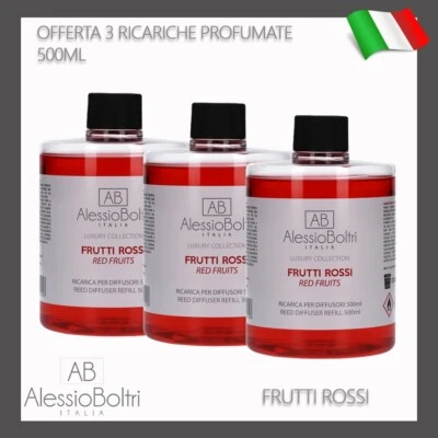 3 RICARICHE PROFUMO AMBIENTE CASA PER DIFFUSORI BASTONCINI 500ML FRUTTI ROSSI - Immagine 1 di 2