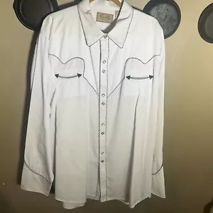 Vintage Scully White Western Pearl Snap Shirt w/ Black Contrast Stitch Size XXL - Picture 1 of 7