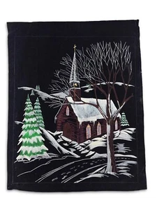 Vintage Velvet Paint by Number Church Snow Scene Completed Winter Art 28x22" - Picture 1 of 12