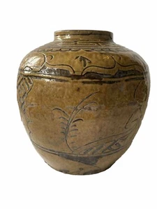 Antikes altes asiatisches Steingut Keramik Vorratsglas 9” x 9” - Bild 1 von 12