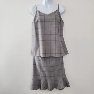 Banana Republic Gray Wool Plaid Suit Tank And Skirt Set Size S Professional - Picture 1 of 12