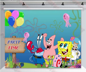 SPONGEBOB SQUAREPANTS Birthday Scene Setter wall mural BACKDROP 5'x3'  set#4