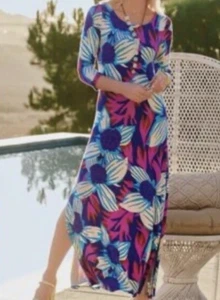 Soft Surroundings Maxi Dress Womens Medium Floral 3/4 Sleeve Cruise Vacation - Bild 1 von 8