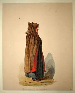 Femme au capuchon DESSIN ORIGINAL AQUARELLE 1863 - Picture 1 of 1