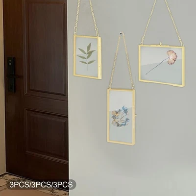 9Pcs Wall Hanging Photo Frame Brass Hang Glass Frames for Plant Specimen Decor - Image 1 of 4