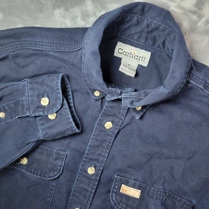 Vintage Carhartt Button Down Shirt Mens M Blue Denim Long Sleeve - Picture 1 of 6