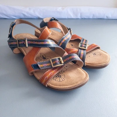 Spring Step L'Artiste Sandals Women EU39 US8.5 Brown Blue Lilliana Leather Boho - Image 1 of 4