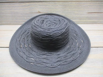 Nine West Hat Sun Fitted Womens One Size Black Wide Brim Woven Summer Beach - Image 1 of 4