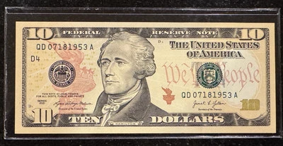 Fancy Serial Number!  $10 Bill!  07181953!  True Birthday Note!!! July 18, 1953! - Image 1 of 2