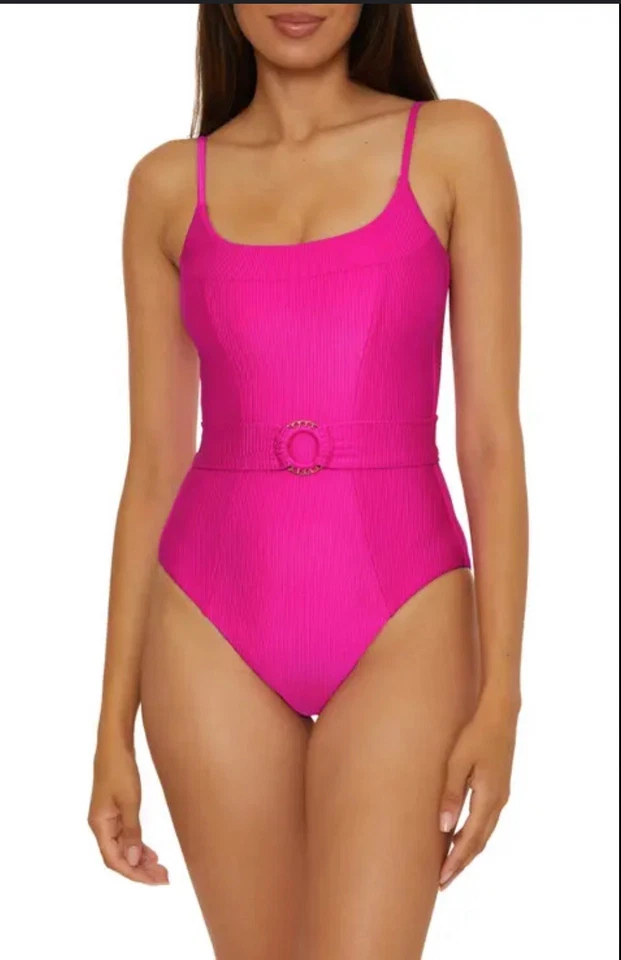 Traje de baño BECCA By Rebecca Virtue Makenna de una pieza rosa brillante para mujer talla mediana Foto 1 de 4