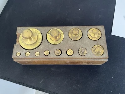 Lot De 3 Coffret Ancien De Poids En Laiton - XIXe/XXe - Photo 1/3