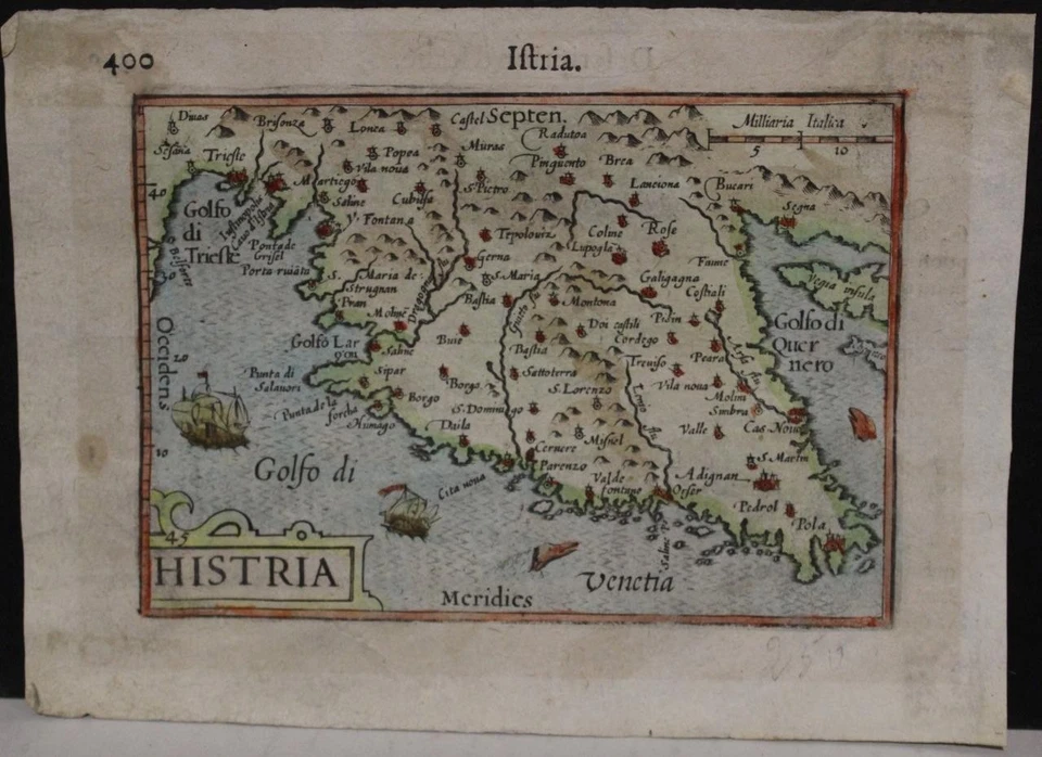 ISTRIA CROATIA 1610ca ORTELIUS UNUSUAL ANTIQUE COPPER ENGRAVED MINIATURE MAP - Image 1 of 1