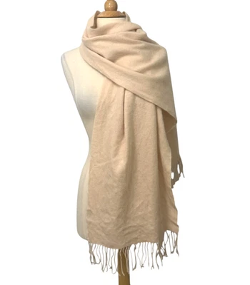 Ovcio Classic Cashmere Women’s Scarf Cream Beige 15.5" x 67" Rectangular Fringed - Image 1 of 4