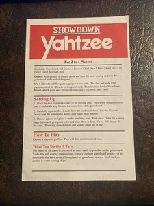 Showdown Yahtzee Board Game 1991 Replacement Instructions - Picture 1 of 1