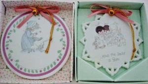 Vtg Precious Moments Christmas Ornaments Samuel J. Butcher 1990 Enesco Pair - Picture 1 of 9