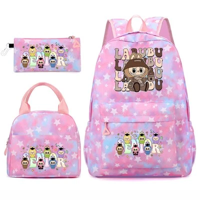 Labubu 3pc Back Pack Back To School Bag Rucksack Pencil Case Lunch Bag