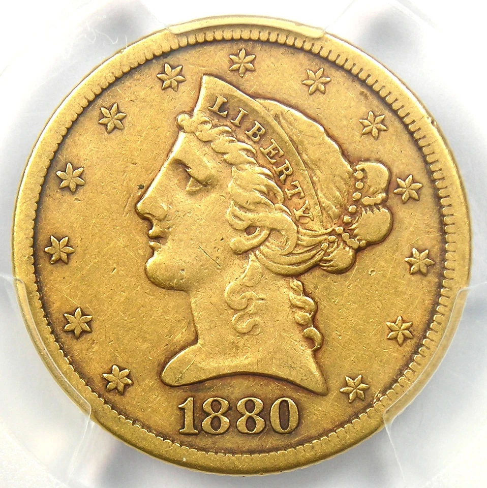 Moneda de 5 dólares Carson City Liberty Gold Half Eagle 1880-CC - Certificada PCGS VF30 - Rara Foto 1 de 4