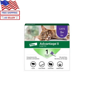 Advantage II for Large Cats 6 Doses | Flea Treatment 9 lbs+ | Fast-Acting | FREE