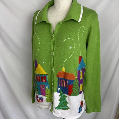 De Colección Tiara Internacional GRANDE Colección de Navidad Casas Cárdigan Suéter Feo Foto 1 de 4