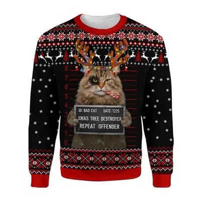 Suéter Feo Navidad Bad Cat Divertido Destructor de Árboles de Navidad Sudadera Unisex S–5XL Foto 1 de 4
