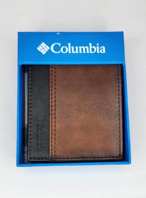 Columbia Cartera Plegable Marrón/Negro Cuero Recubierto 4.5"×3.5" Nueva Foto 1 de 4