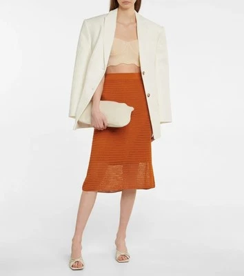 VINCE 🍉 Saia Feminina de Crochê Midi Linha A Tamanho Pequeno Laranja Queimado Nova Com Etiqueta MSRP$375 - Imagem 1 de 4