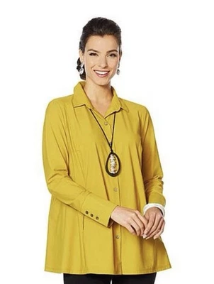 Camisa Marla Wynne Luxe Amarilla StretchTech Plisados Traseros Talla L Bolsillos Abotonados Foto 1 de 4