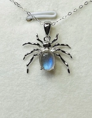 Collar colgante de araña de 8 patas de labradorita arco iris natural de plata de ley 925 Foto 1 de 4