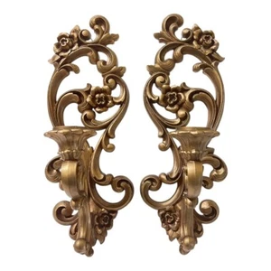 2 Homco Regency Ornate Floral Scroll Gold Sconces Candle Holders 4118 Vtg 1971 - Picture 1 of 14