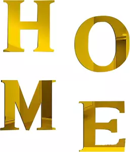 4Pcs Acrylic Mirror Home Sign Letters 3D Wall Sticker Wall Art Decals Decor Self - Picture 1 of 7