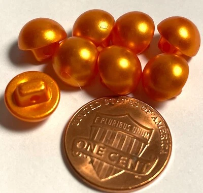8 Small Domed Faux Pearl Tangerine Orange Plastic Buttons 3/8" 10mm 13599 - Image 1 of 3