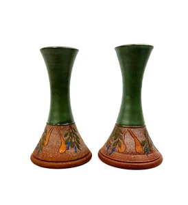 Coppia di vasi/candele vintage fatti a mano arte/studio ceramica, Teresa Cole, 5 1/2" - Foto 1 di 15