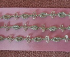5 yd.sweet Tiny Vintage Trim~Antique 1/4" moss~celery green braided trim w/loops