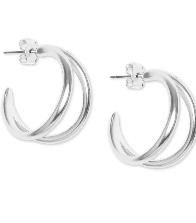 Lucky BRAND Silver-tone Small Open Split Hoop Post Earrings Fast Ship