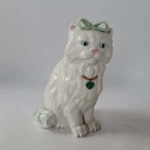 Irish Dresden White Porcelain Cat Figurine Gold Collar Heart Ireland Vintage - Picture 1 of 5