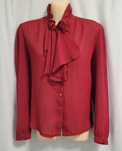 Deep Red Vintage Jabot Long Sleeve Blouse Size 10 by Dolly Dolly Sydney - Picture 1 of 8
