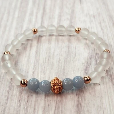 Crystal Bracelet Stretch Women's Matte Quartz Angelite Copper 6mm 7in Gift Box - Image 1 of 4